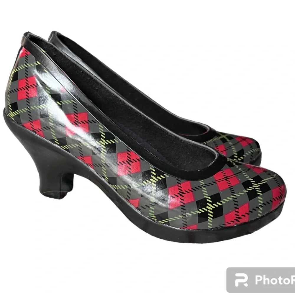 dav black green scot plaid pumps heels size 6 - Picture 6 of 10